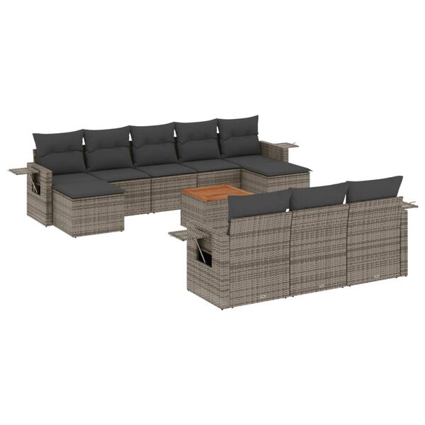 vidaXL 11 Piece Garden Sofa Set with Cushions Grey Poly Rattan