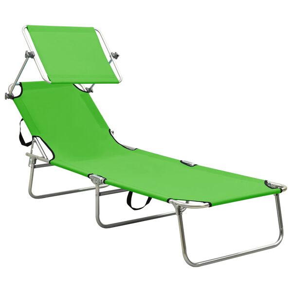 vidaXL Folding Sun Lounger with Canopy Green Aluminium