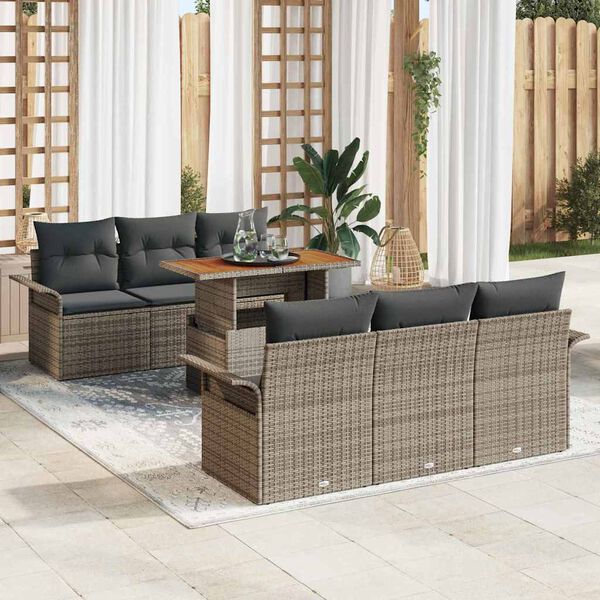 vidaXL Garden Sofa Set 7 pcs Grey Poly rattan and powder-coated steel