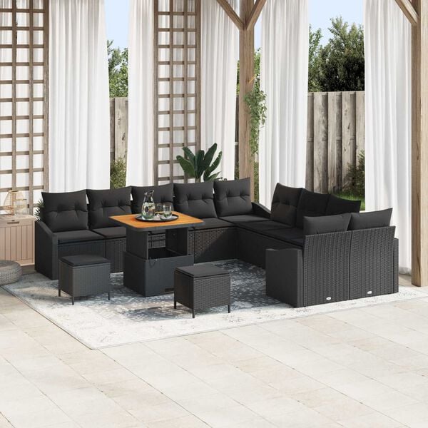 vidaXL Garden Sofa Set with Cushion with Storage 13 pcs Black