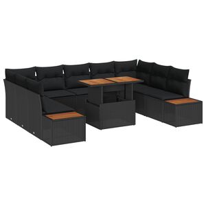 vidaXL Garden Dining Set with Cushion 10 pcs Black and Brown