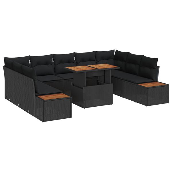 vidaXL Garden Dining Set with Cushion 10 pcs Black and Brown
