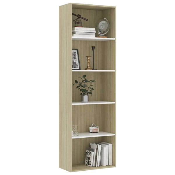 vidaXL 5-Tier Book Cabinet White and Sonoma Oak 60x30x189 cm Engineered Wood