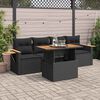 vidaXL 5 Piece Garden Sofa Set with Cushions Black Poly Rattan Acacia