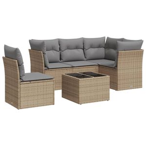 vidaXL 6 Piece Garden Sofa Set with Cushions Beige Poly Rattan