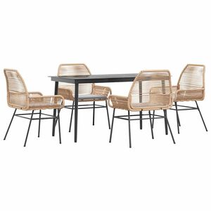 vidaXL 5 Piece Garden Dining Set with Cushions Brown Poly Rattan Glass