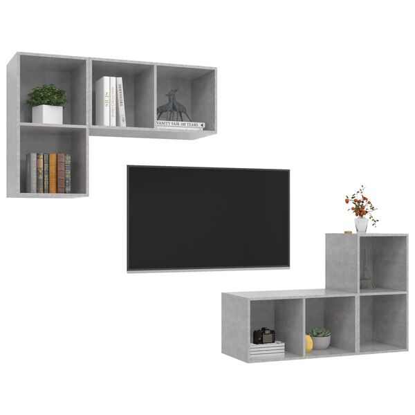 vidaXL Wall-mounted TV Cabinets 4 pcs Concrete Grey Engineered Wood
