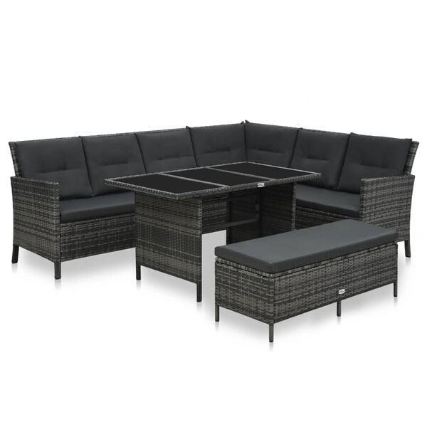 vidaXL 3 Piece Garden Lounge Set with Cushions Poly Rattan Grey