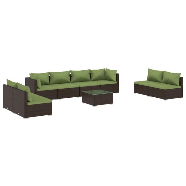 vidaXL 9 Piece Garden Lounge Set with Cushions Poly Rattan Brown