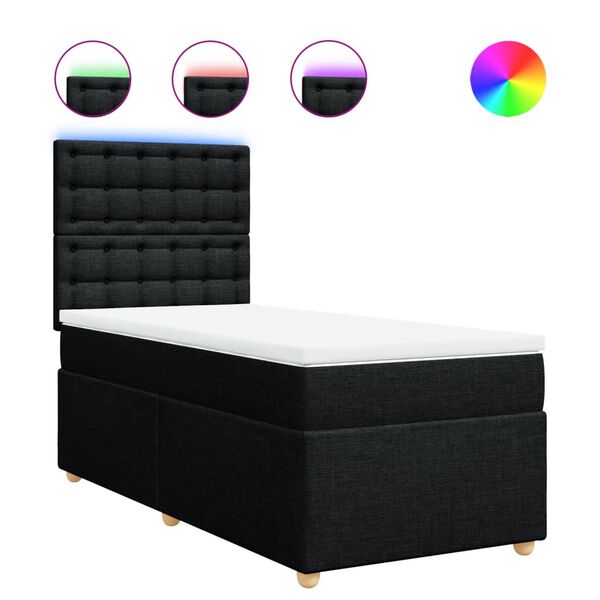 vidaXL Box Spring Bed with Mattress Black King Single Fabric