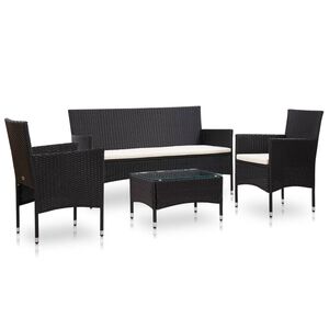 vidaXL 4 Piece Garden Lounge Set With Cushions Poly Rattan Black