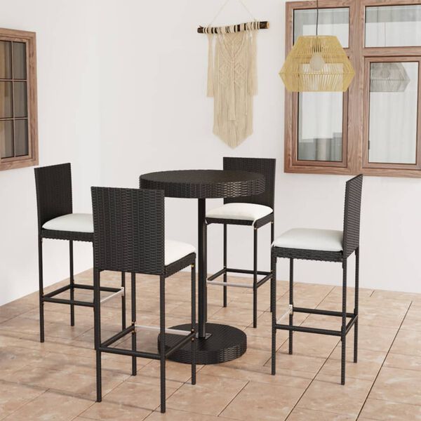 vidaXL 5 Piece Garden Bar Set with Cushions Poly Rattan Black