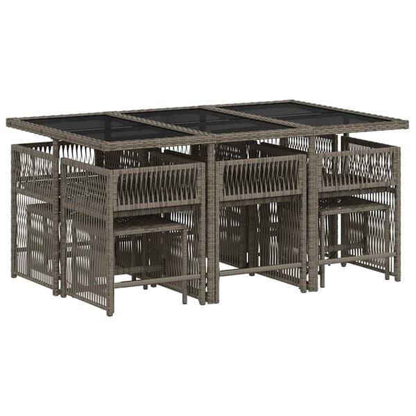 vidaXL 11 Piece Garden Dining Set with Cushions Grey Poly Rattan