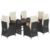 vidaXL 7 Piece Garden Dining Set with Cushions Black Poly Rattan
