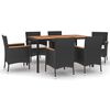 vidaXL 7 Piece Garden Dining Set with Cushions Black Poly Rattan