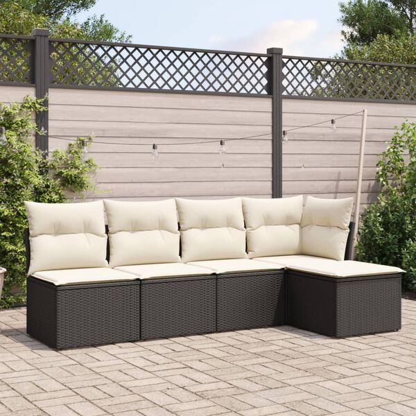 vidaXL 5 Piece Garden Sofa Set with Cushions Black Poly Rattan