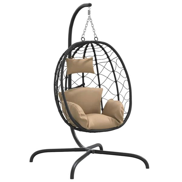 vidaXL Hanging Egg Chair with Cushion Taupe Poly Rattan&Steel
