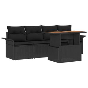 vidaXL Garden Sofa Set 5 pcs Black Poly rattan
