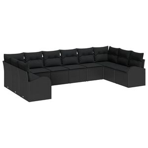 vidaXL Garden Sofa Set with Cushion 10 pcs Black Poly Rattan