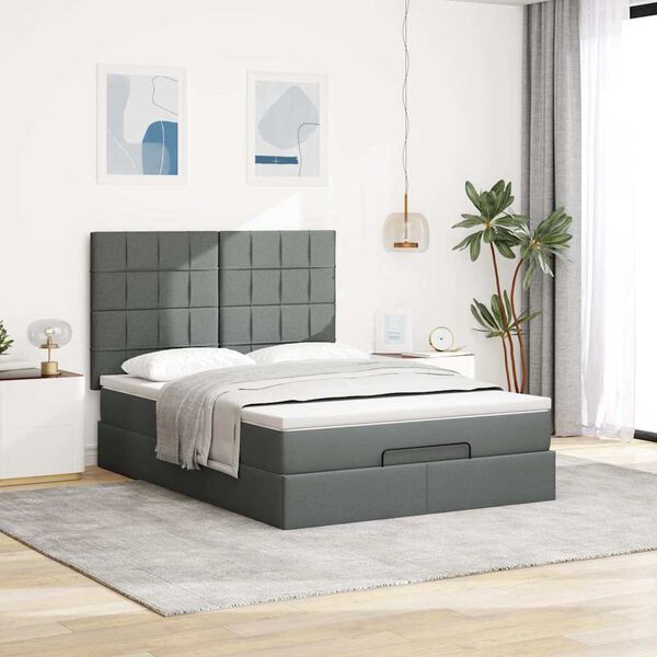 vidaXL Ottoman Bed with Mattress Dark Grey Double Fabric