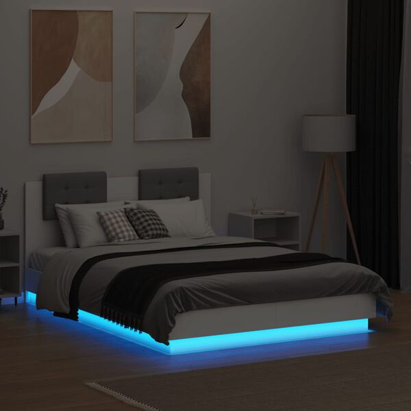 vidaXL Bed Frame with LED without Mattress White 135x190 cm Double
