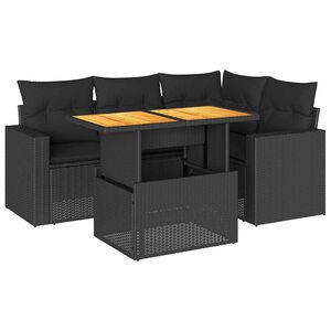 vidaXL 5 Piece Garden Sofa Set with Cushions Black Poly Rattan