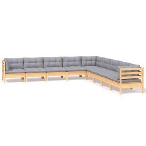 vidaXL 9 Piece Garden Lounge Set with Grey Cushions Solid Pinewood