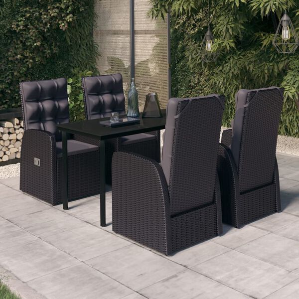 vidaXL 5 Piece Garden Dining Set with Cushions Black