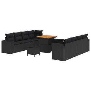 vidaXL Garden Sofa Set with Cushion 11 pcs Black Poly Rattan