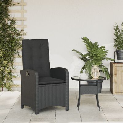 vidaXL Reclining Garden Chair with Cushions Black Poly Rattan