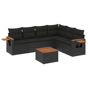 vidaXL 7 Piece Garden Sofa Set with Cushions Black Poly Rattan