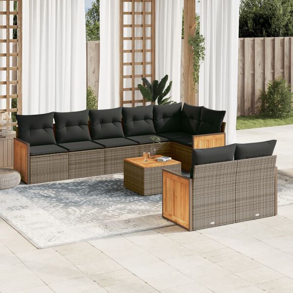 vidaXL 9 Piece Garden Sofa Set with Cushions Grey Poly Rattan