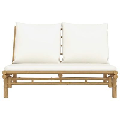 vidaXL Garden Bench with Cream White Cushions Bamboo