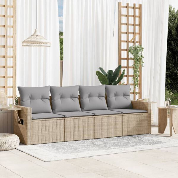vidaXL 4 Piece Garden Sofa Set with Cushions Beige Poly Rattan