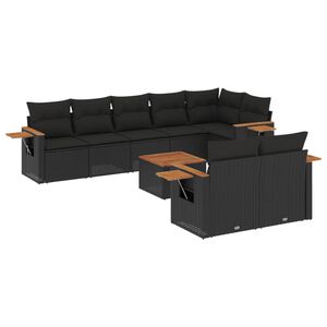 vidaXL 9 Piece Garden Sofa Set with Cushions Black Poly Rattan