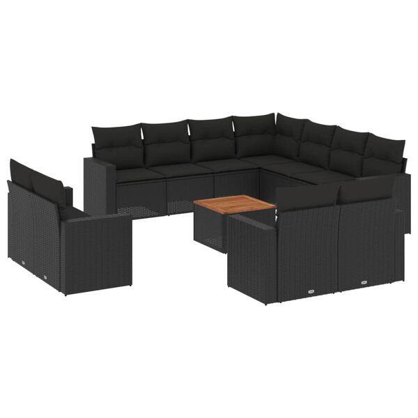 vidaXL 12 Piece Garden Sofa Set with Cushions Black Poly Rattan