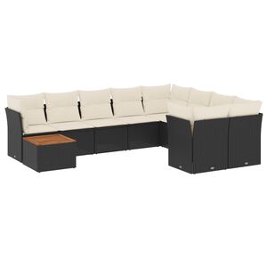 vidaXL 10 Piece Garden Sofa Set with Cushions Black Poly Rattan