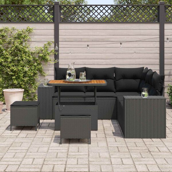 vidaXL Garden Sofa Set with Cushion with Storage 8 pcs Black