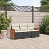 vidaXL 3 Piece Garden Sofa Set with Cushions Black Poly Rattan