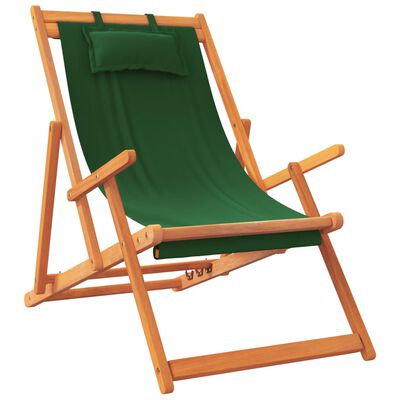vidaXL Folding Beach Chairs 2 pcs Green Fabric