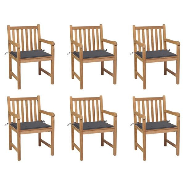 vidaXL Garden Chairs 6 pcs with Anthracite Cushions Solid Teak Wood