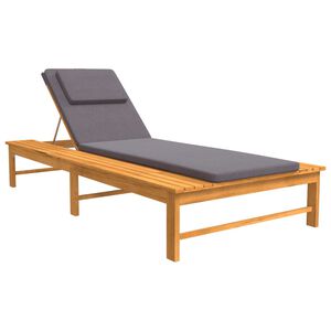 vidaXL Sun Lounger with Dark Grey Cushion and Pillow Solid Wood Acacia