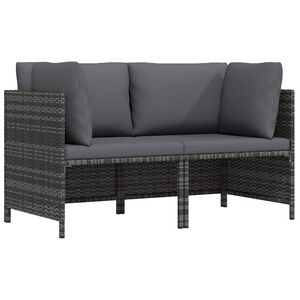 vidaXL 2-Seater Garden Sofa with Cushions Grey Poly Rattan