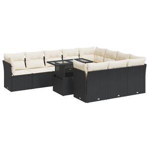 vidaXL 11 Piece Garden Sofa Set with Cushions Black Poly Rattan