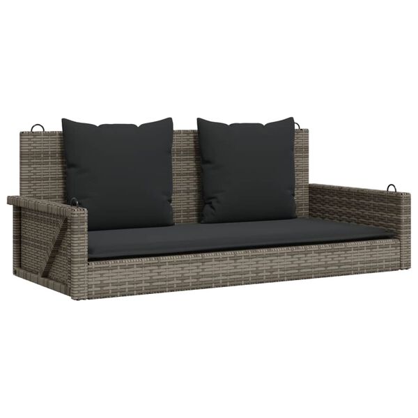 vidaXL Swing Bench with Cushions Grey 119x56x48 cm Poly Rattan