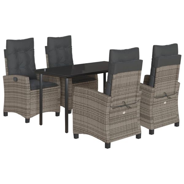vidaXL 5 Piece Garden Dining Set with Cushions Grey Poly Rattan