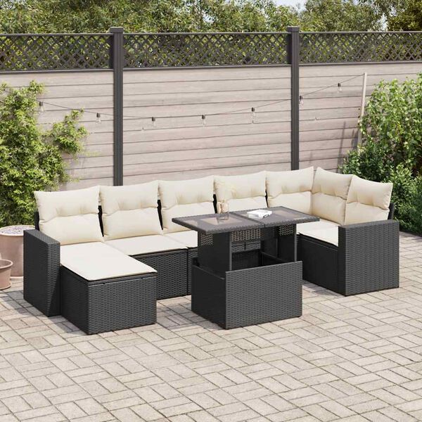 vidaXL 8 Piece Garden Sofa Set with Cushions Black Poly Rattan