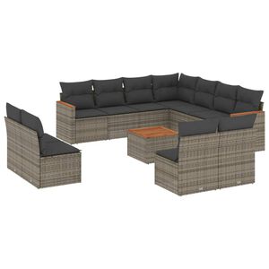 vidaXL 12 Piece Garden Sofa Set with Cushions Grey Poly Rattan
