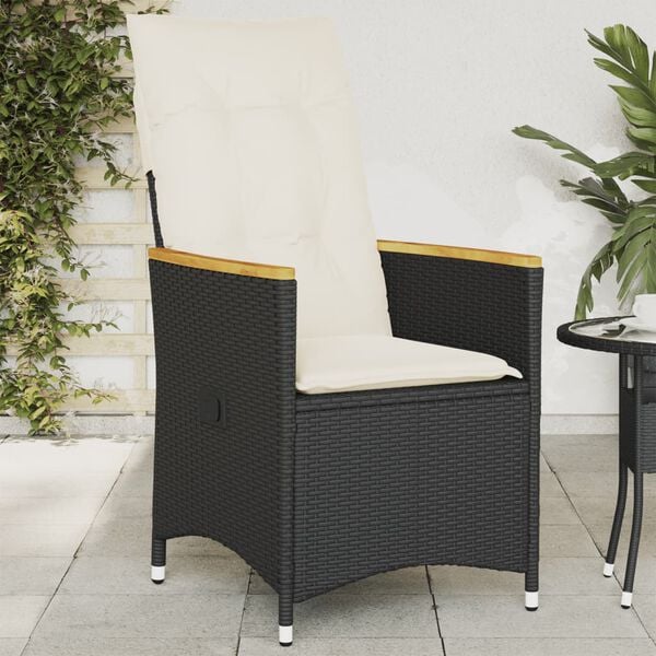 vidaXL Reclining Garden Chair with Cushions Black Poly Rattan