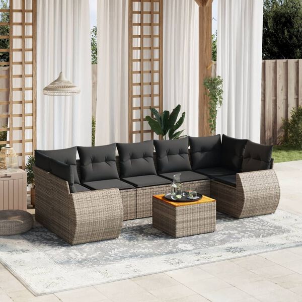 vidaXL 8 Piece Garden Sofa Set with Cushions Grey Poly Rattan